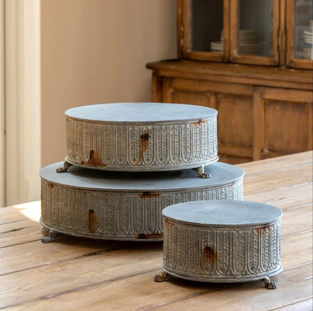 3 Tin Antique-Style Display Platforms Risers Decor $200